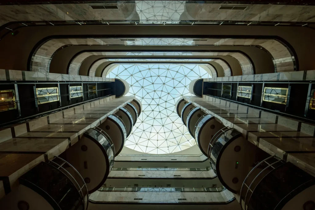 Real estate photography of a luxury building atrium and skylight in Dubai